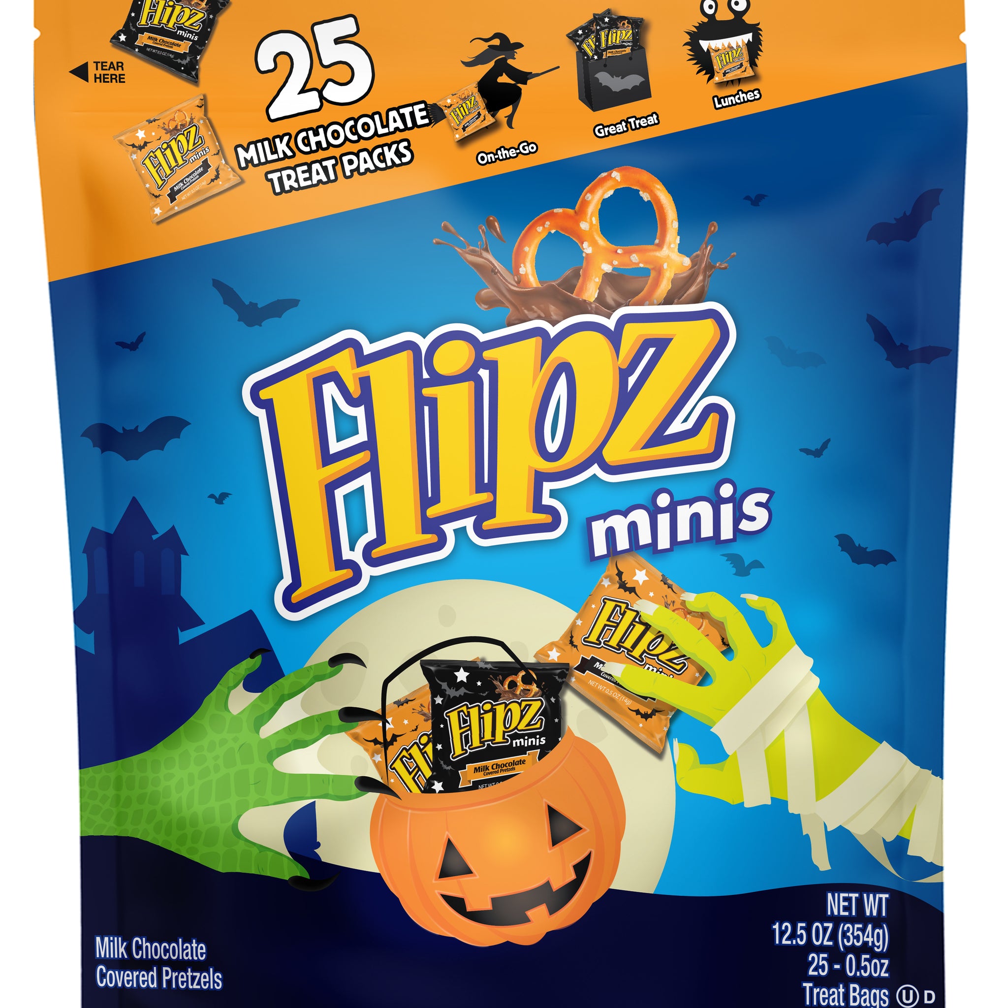 Flipz Milk Chocolate Mini Covered Pretzels Halloween Treat Bag, 25 Ct ( Bags)