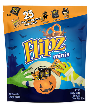 Flipz Milk Chocolate Mini Covered Pretzels Halloween Treat Bag, 25 Ct ( Bags)