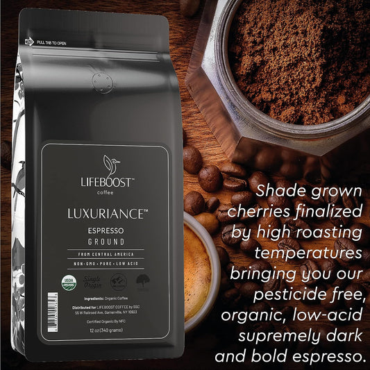 Lifeboost Coffee Espresso Ground Coffee - Low Acid Single Origin USDA Organic Coffee - Non-GMO Espresso Coffee Third Party Tested For Mycotoxins & Pesticides (Espresso Ground )