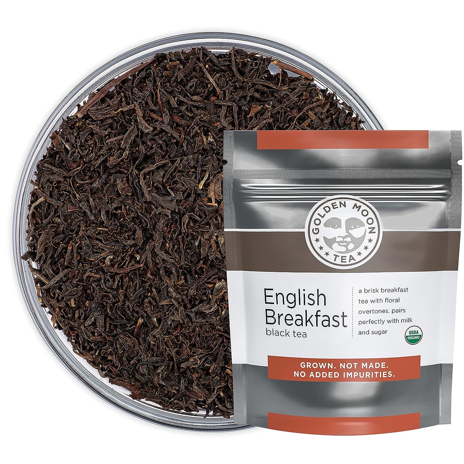 Golden Moon Organic English Breakfast Black Tea - Loose Leaf, Non-GMO 4 Tea Blend - (192 Servings)