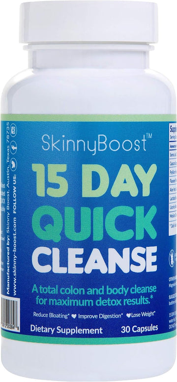 SkinnyBoost 15 Day Quick Cleanse-Vegan Detox, Supports Weight Loss and Colon Cleanser, Made in The USA (30 Capsules) Non