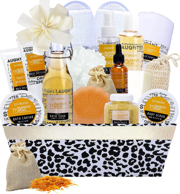 Spa Gift Basket for Women and Men! Mango Melon & Sweet Orange Bath Body Works Spa Bath Set. Sulfate Free Spa Gift Set to Soothe & Moisturize your Skin