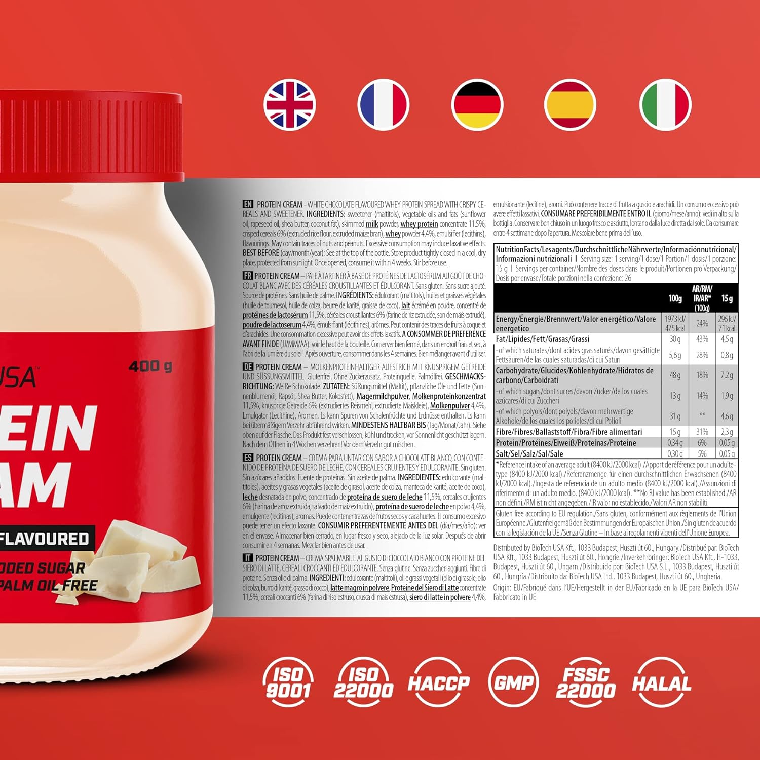 BioTechUSA Protein Cream, with Crunchy Rice and Corn Pieces, whey Prot