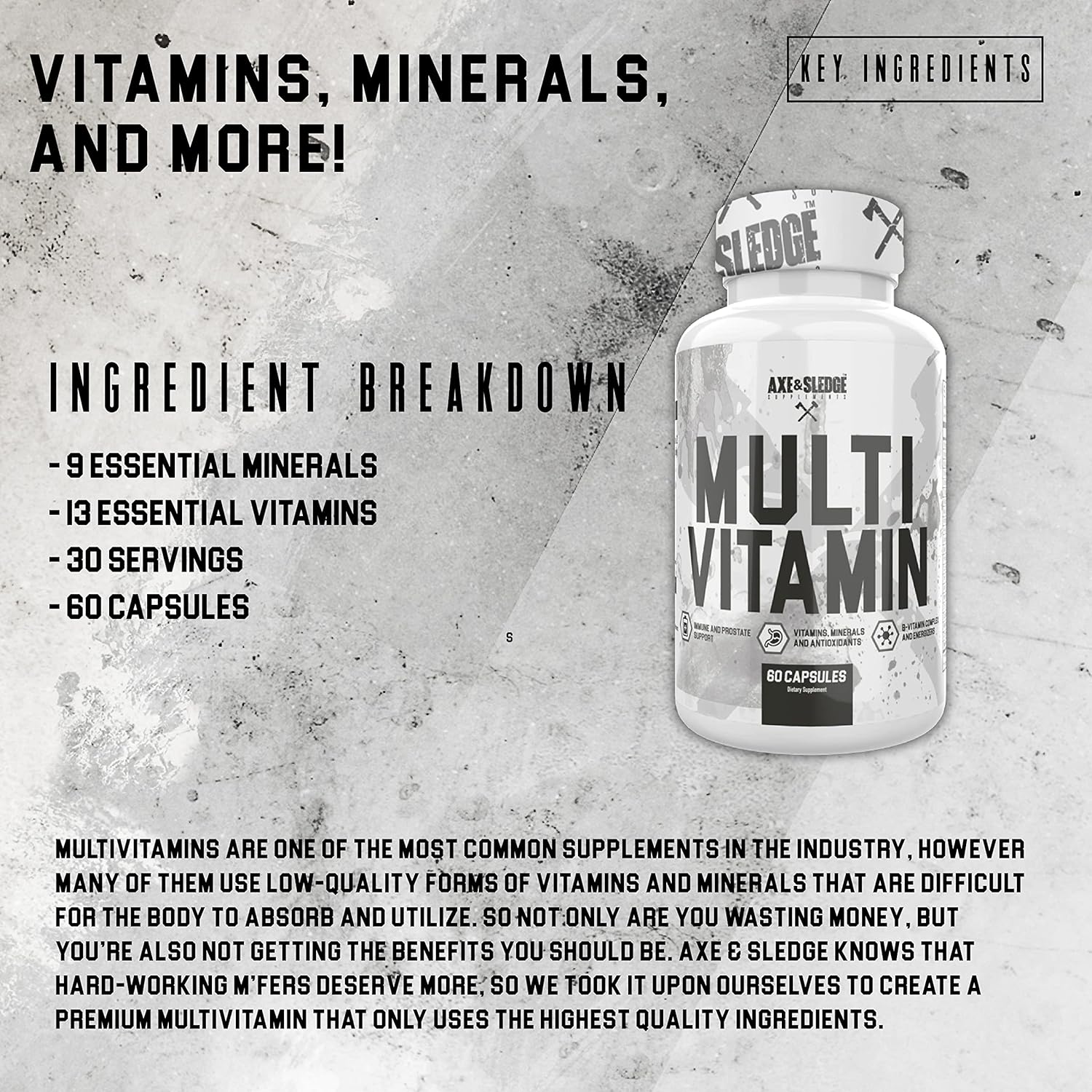 Axe & Sledge Supplements Multivitamin, Vitamin, Mineral & Antioxidant 