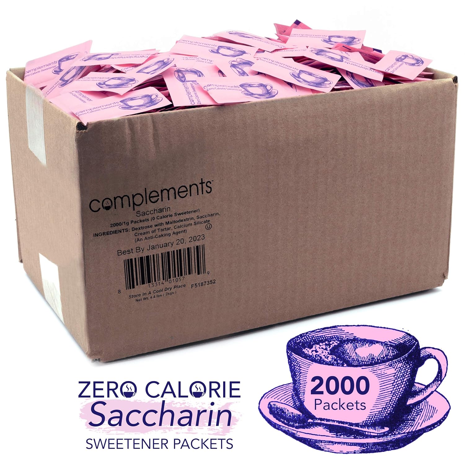 Complements Zero Calorie Saccharin Pink Sweetener Packets, 2