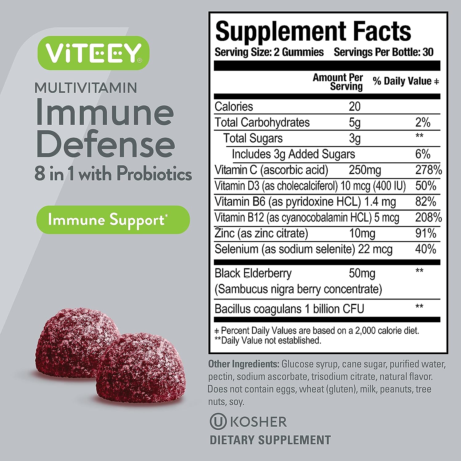  8 in 1 Immune Support Booster Pectin Gummies with Probiotic