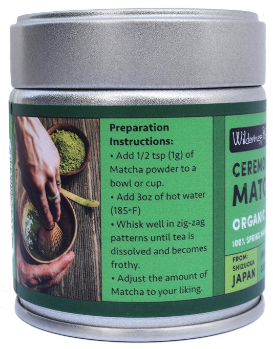 Ceremonial Grade Matcha Green Tea Powder - Organic, Sustainably Farmed in Shizuoka Japan - GMO Free, Vegan, Pure (Makes 20-30 Servings). by Wilderness Poets