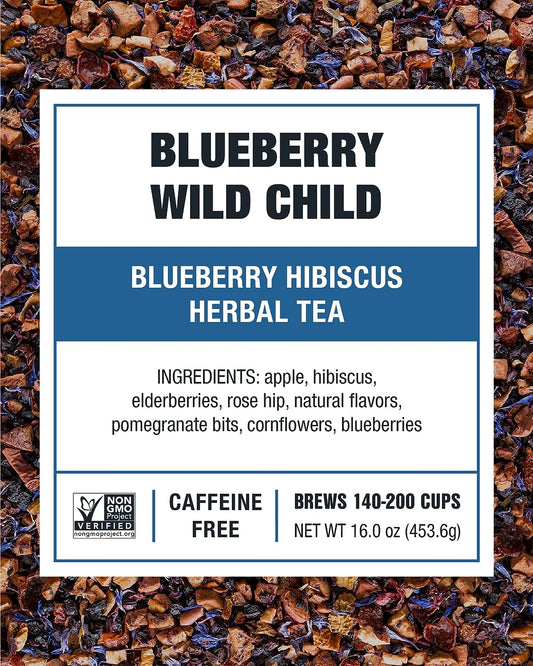 Tiesta Tea - Blueberry Wild Child, Blueberry Hibiscus Herbal Tea, Loose Leaf, Up to 200 Cups, Make Hot or Iced, Non-Caffeinated, Resealable Bulk Pouch