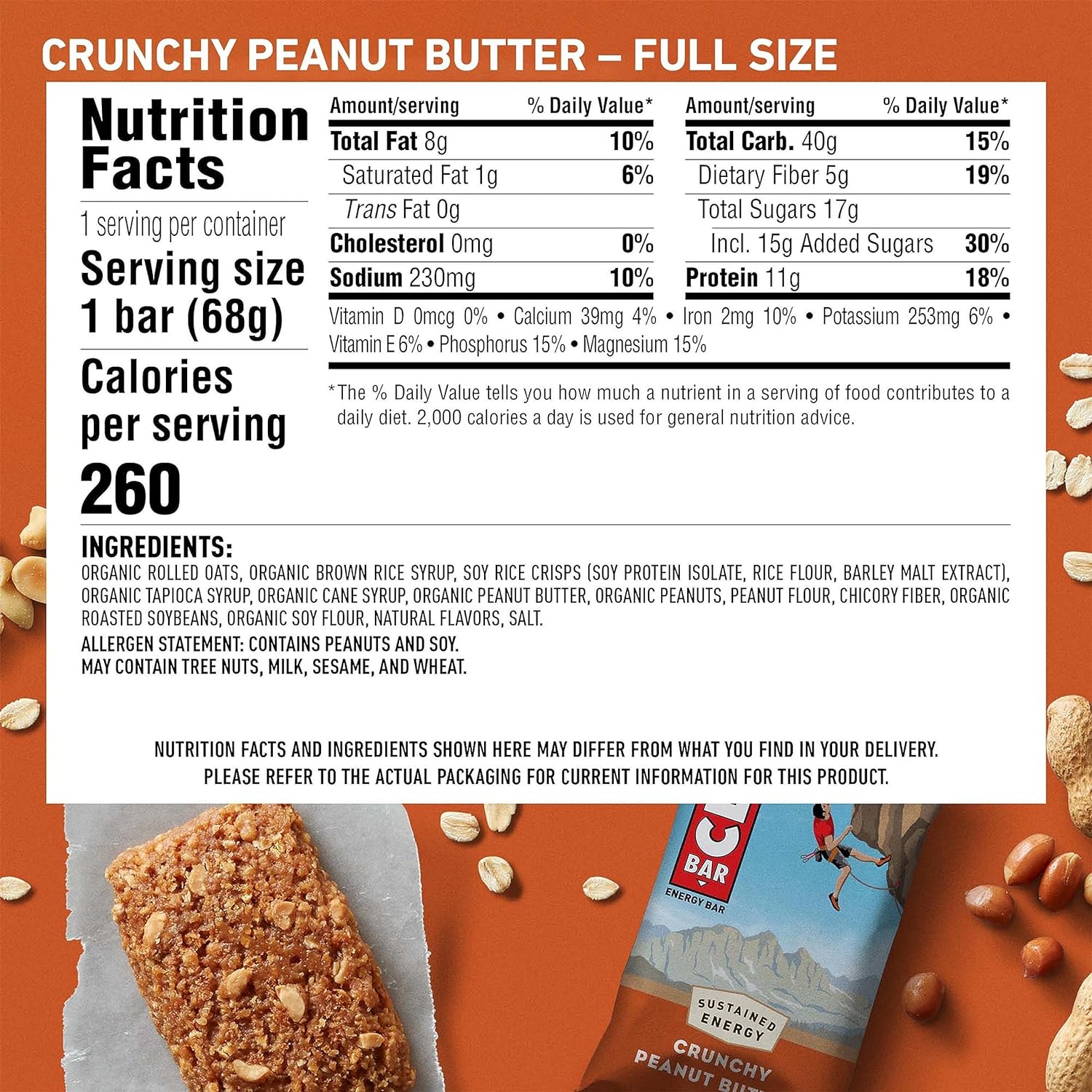 CLIF BAR - Crunchy Peanut Butter - Full Size and Mini Energy Bars - Ma