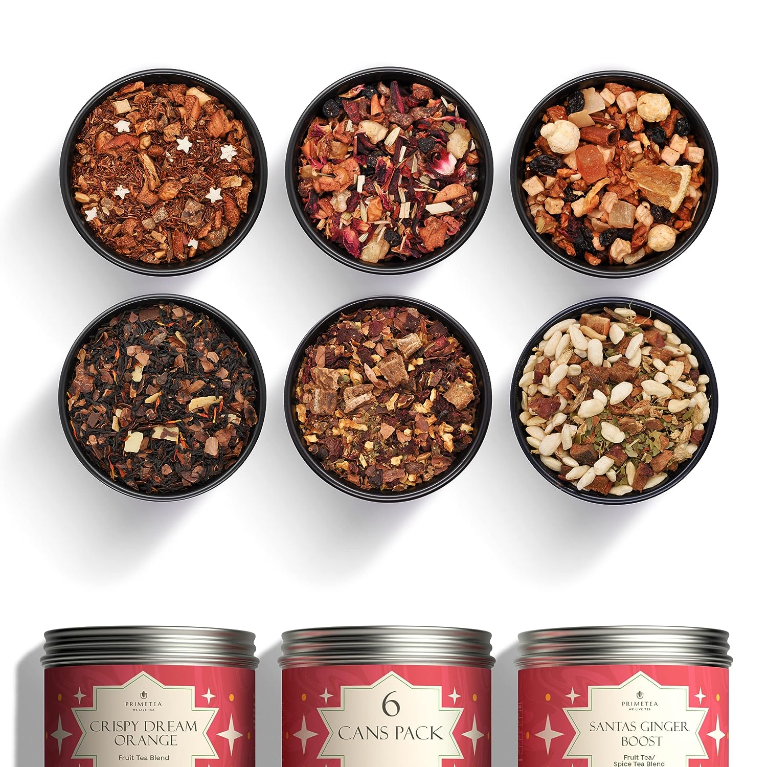 Prime Tea - SPECIAL WINTER FLAVORS LOOSE LEAF TEA Sampler Set, 6 Samplers - Assorted Variety Tea Box with Herbs, Fruits and Spices, Fruit Loose Leaf Tea, Black Leaf Tea (Christmas Warm Magic)