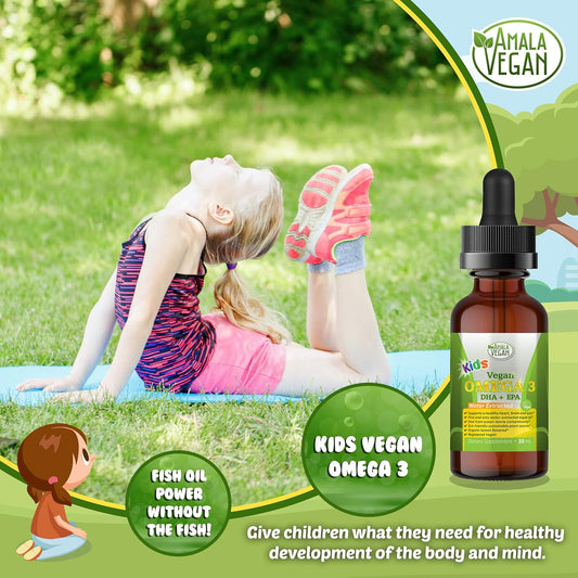 Amala Vegan - Omega 3 for Kids - Organic Lemon, Vegan, Liquid Supplement - Kids Fish Oil with DHA, EPA, DPA Fatty Acids