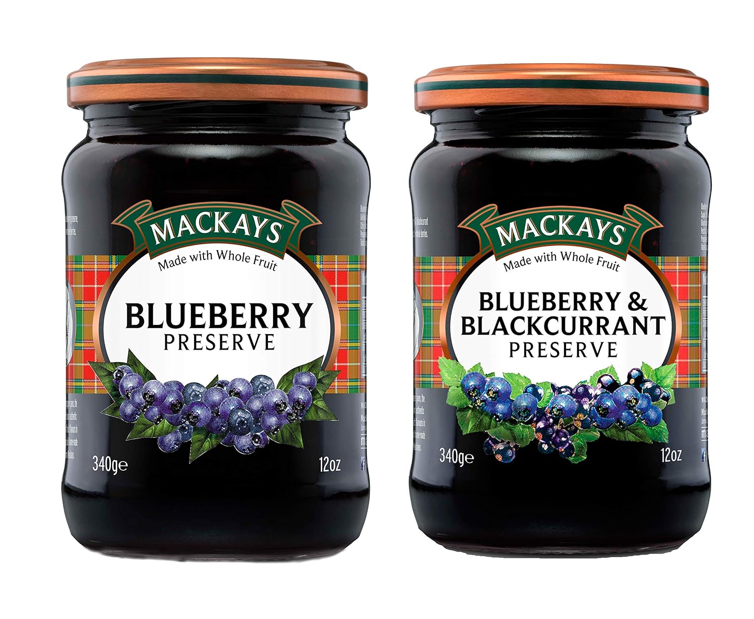 Mackays Blueberry & Blackcurrant Preserve & Blueberry Preserve (340g Each ) (Pack of 2)