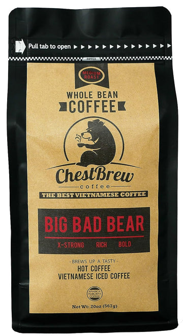 Chestbrew Whole Bean Coffee. Strong Medium Roast Vietnamese Coffee - Big Bad Bear Premium Bag