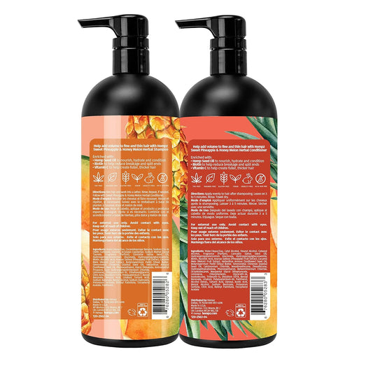 HEMPZ Hair Shampoo & Conditioner Set - Sweet Pineapple & Honey Melon Scent for Thin/Fine Dry, Damaged and Color Treated Hair, Hydrating, Softening, Moisturizing with Biotin Duo Set - 33.8