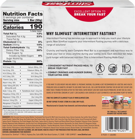 SlimFast Intermittent Fasting- Complete Meal Protein Bars, Chocolate N1.76 Ounces