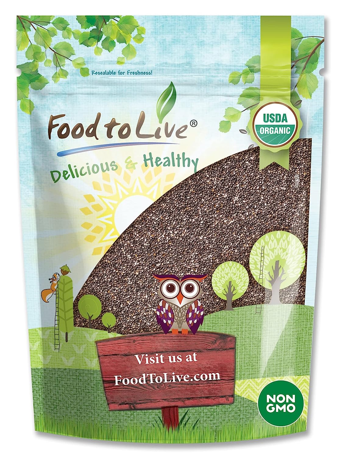 Organic Black Chia Seeds– Non-GMO, Whole, Sproutable, Vegan, Kosher, Keto, Sirtfood, Bulk. Rich in Essential Fatty Acids, Fiber, Protein. Great For Chia Pudding, Smoothie, Oatmeal