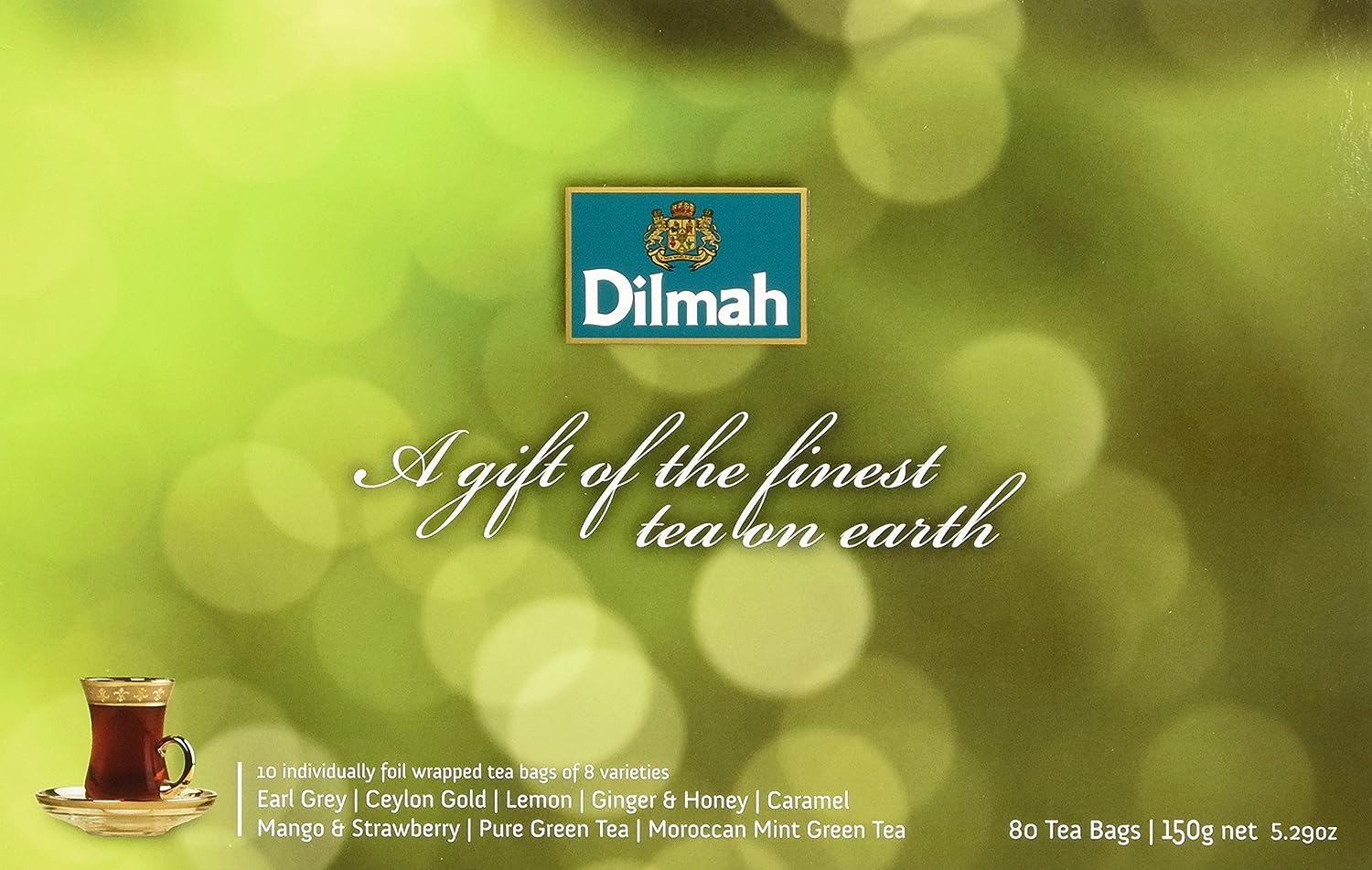 Dilmah, Gift of Tea, Illuminations Green Pack, 80 Ct, 8 Varieties of Individually Foil Wrapped Tea Bags in a Gift Box, (Pack of 1)