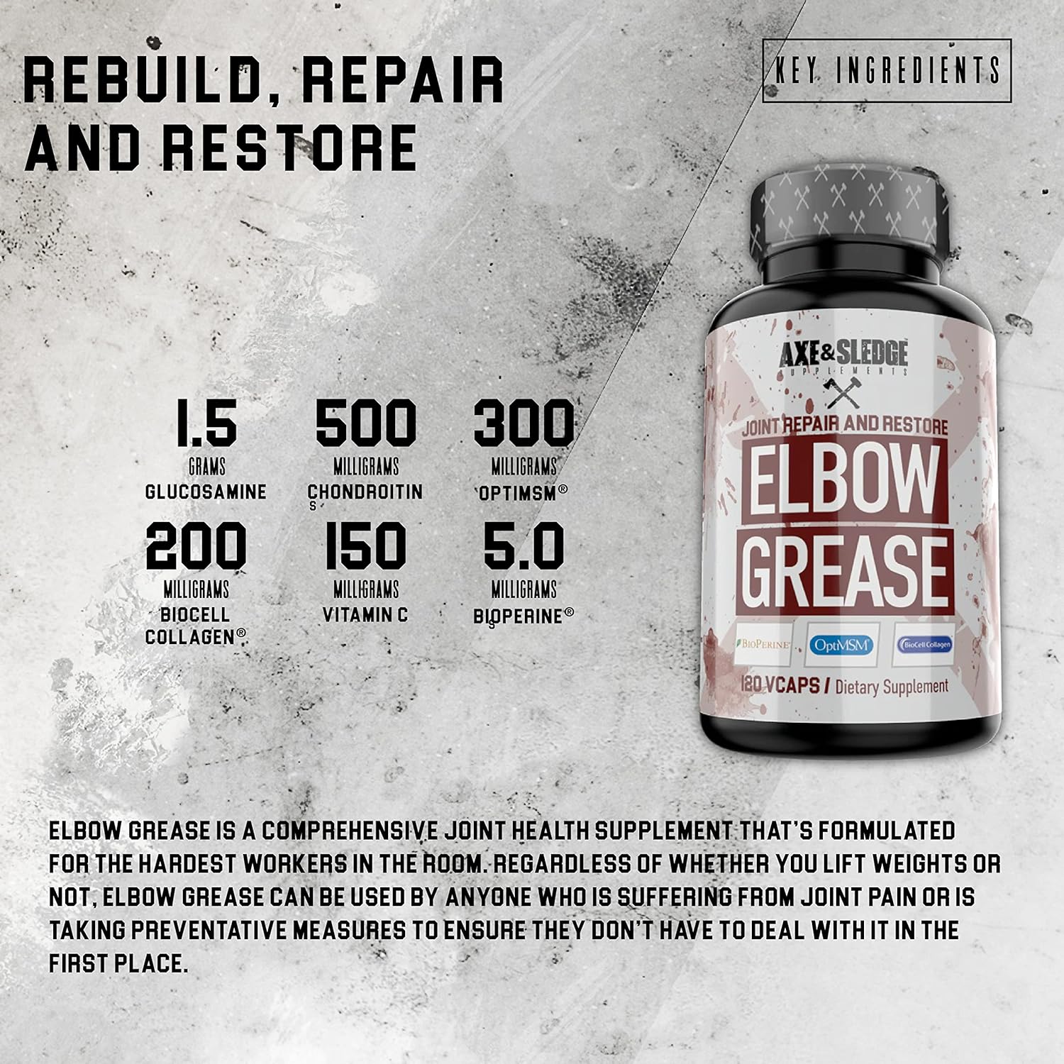 Axe & Sledge Supplements Elbow Grease Joint Health Support with OptiMS