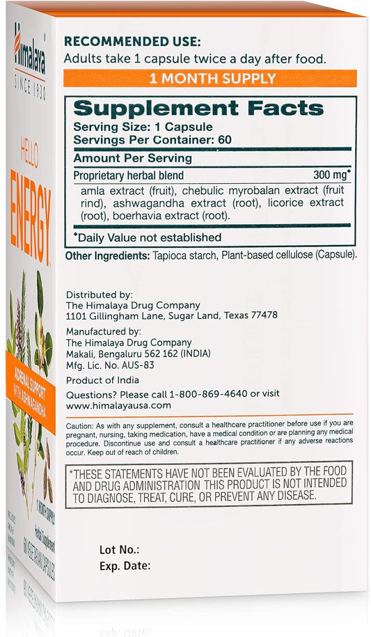 Himalaya Hello Energy Herbal Supplement with Ashwagandha, Amla, Harita