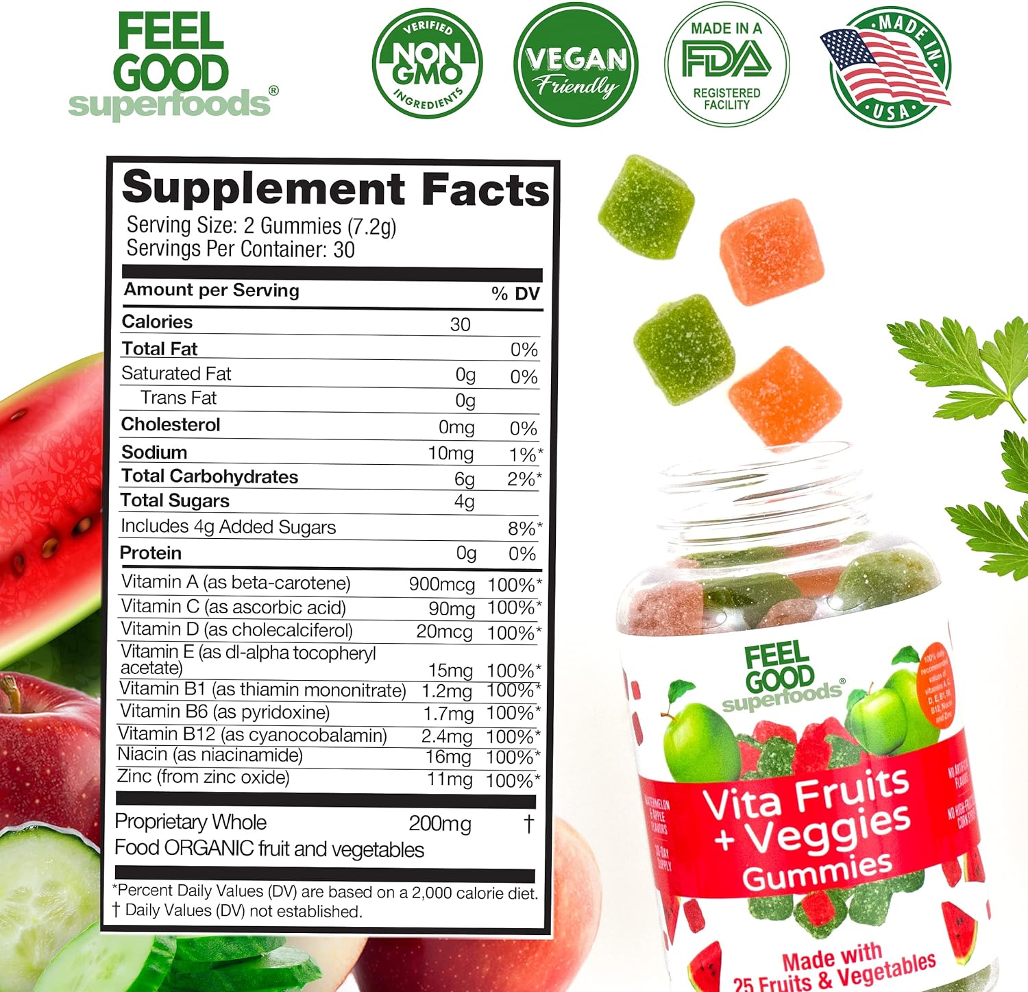 FeelGood Superfoods Vita Fruits and Veggies Supplements, Multivitamin 