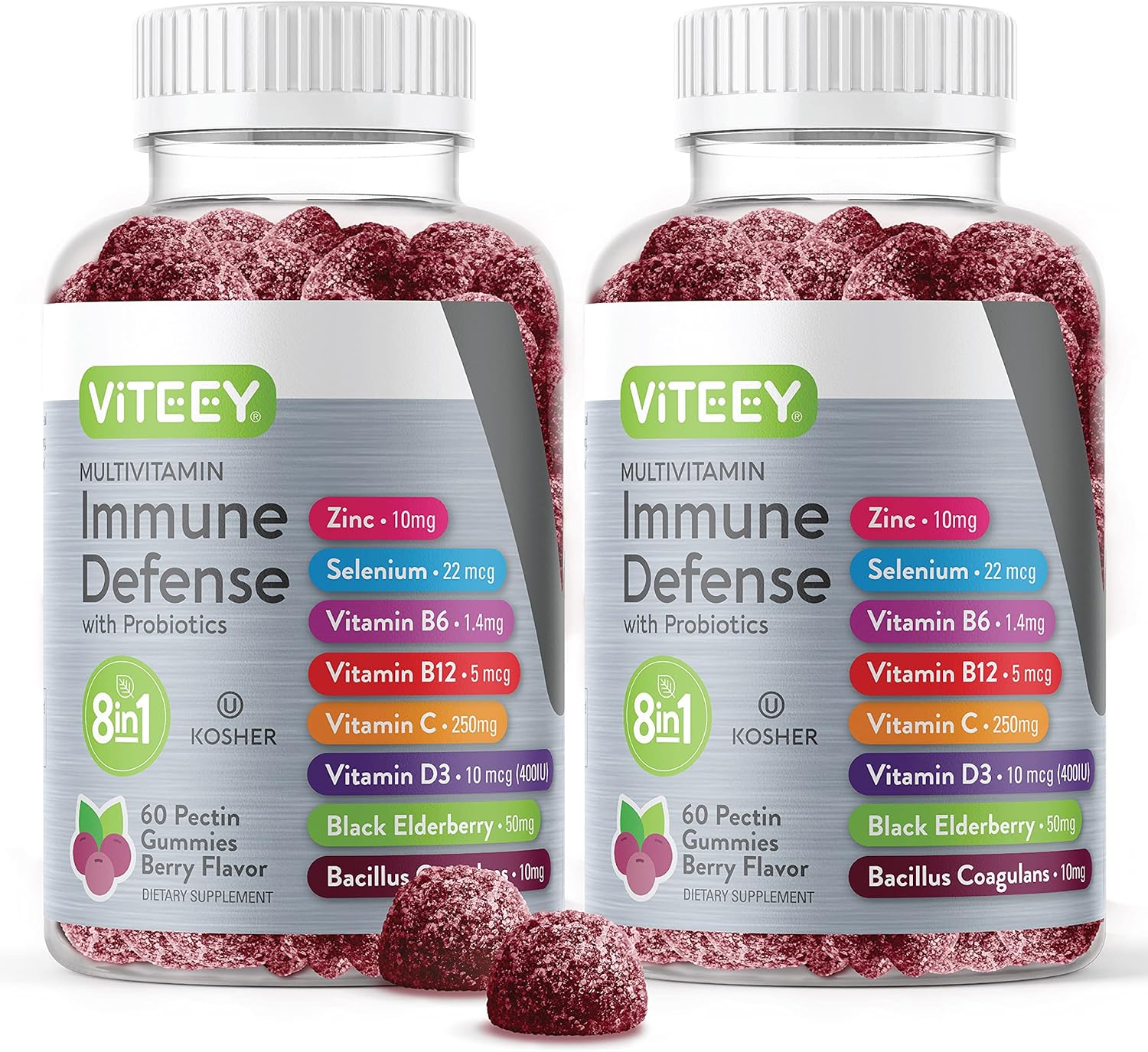 8 in 1 Immune Support Booster Pectin Gummies with Probiotics - Vitamin Dietary Supplement - Multivitamin Immune Defense