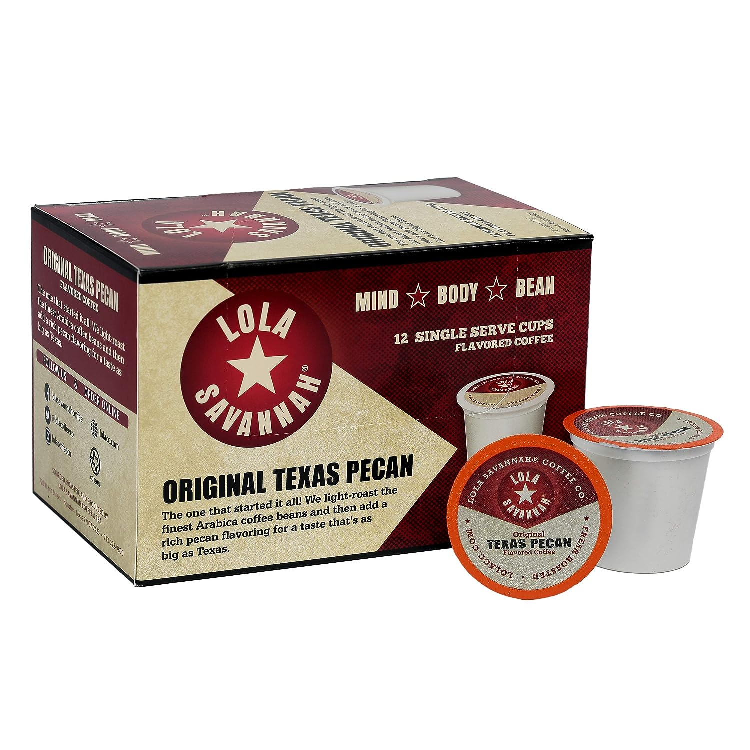 Lola Savannah Texas Pecan Coffee Pods - Arabica Beans Brimming with Roasted Pecan Flavor - Caffeinated Pods 12 Count