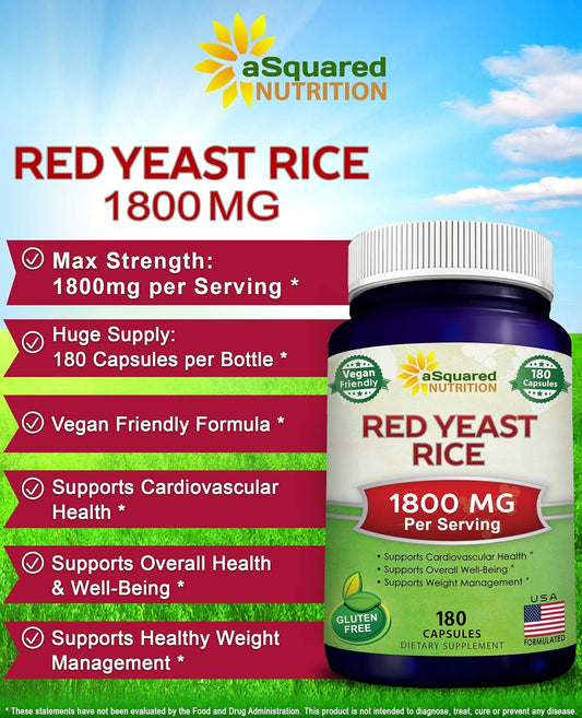 aSquared Nutrition Red Yeast Rice 1800mg - Dietary Supplement Vegan Po