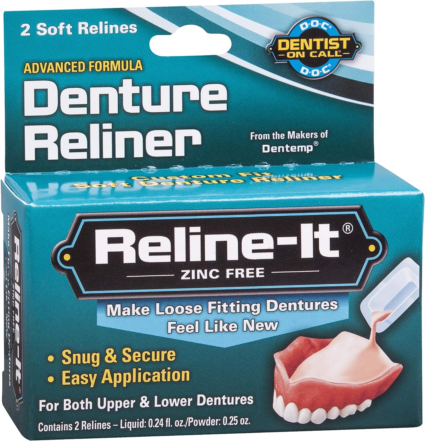 Reline-It Advanced Denture Reliner Kit for Both Upper & Lower Dentures, Easy Application, 2 Soft Relines