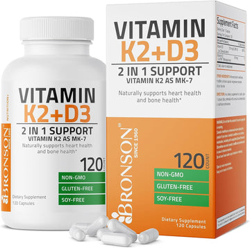 Bronson Vitamin K2 (MK7) with D3 Supplement Non-GMO Formula 5000 IU Vi