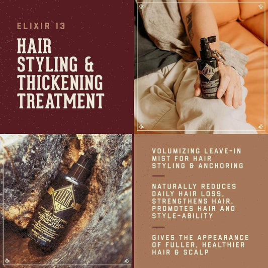 18.21 Man Made Elixir 13 Men's Styling and Thickening Treatment for Hair, Original Sweet Tobacco Volumizing Leave-on, 3.4