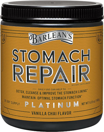 Barlean's Stomach Repair Gut Health Powder Supplement, Fiber and Digestive Support Supplements Blend for Detox and Cleanse, Vanilla Chai Drink Mix, 6.3