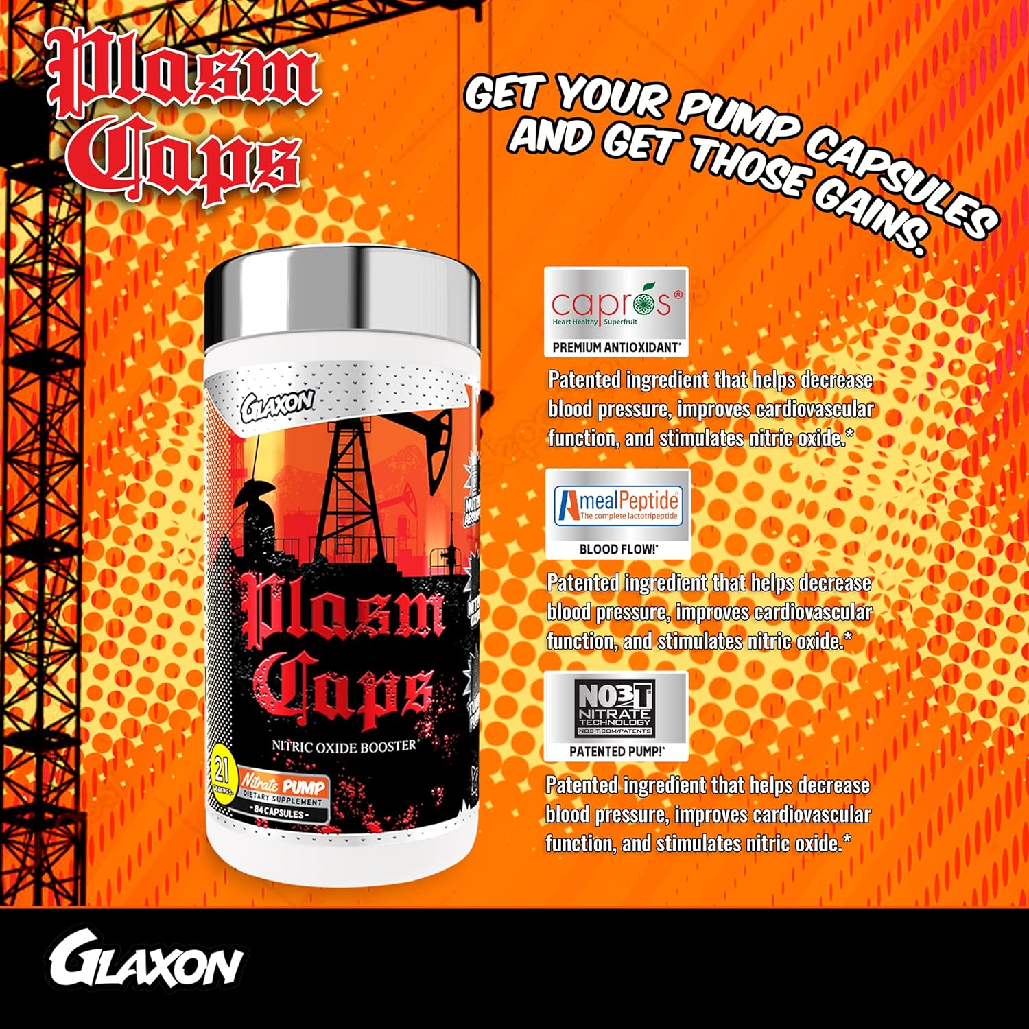  Glaxon Plasm Caps Nitric Oxide Booster, Stimulant-Free Pre 