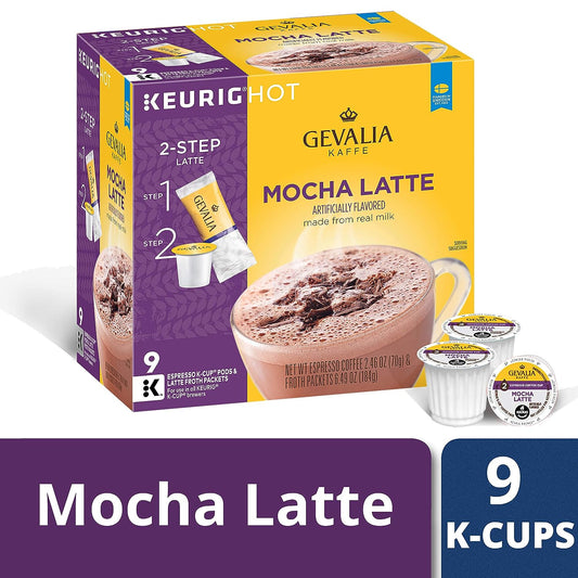 Gevalia Mocha Latte Espresso K-Cup Coffee Pods & Froth Packets (9 Pods and Froth Packets)