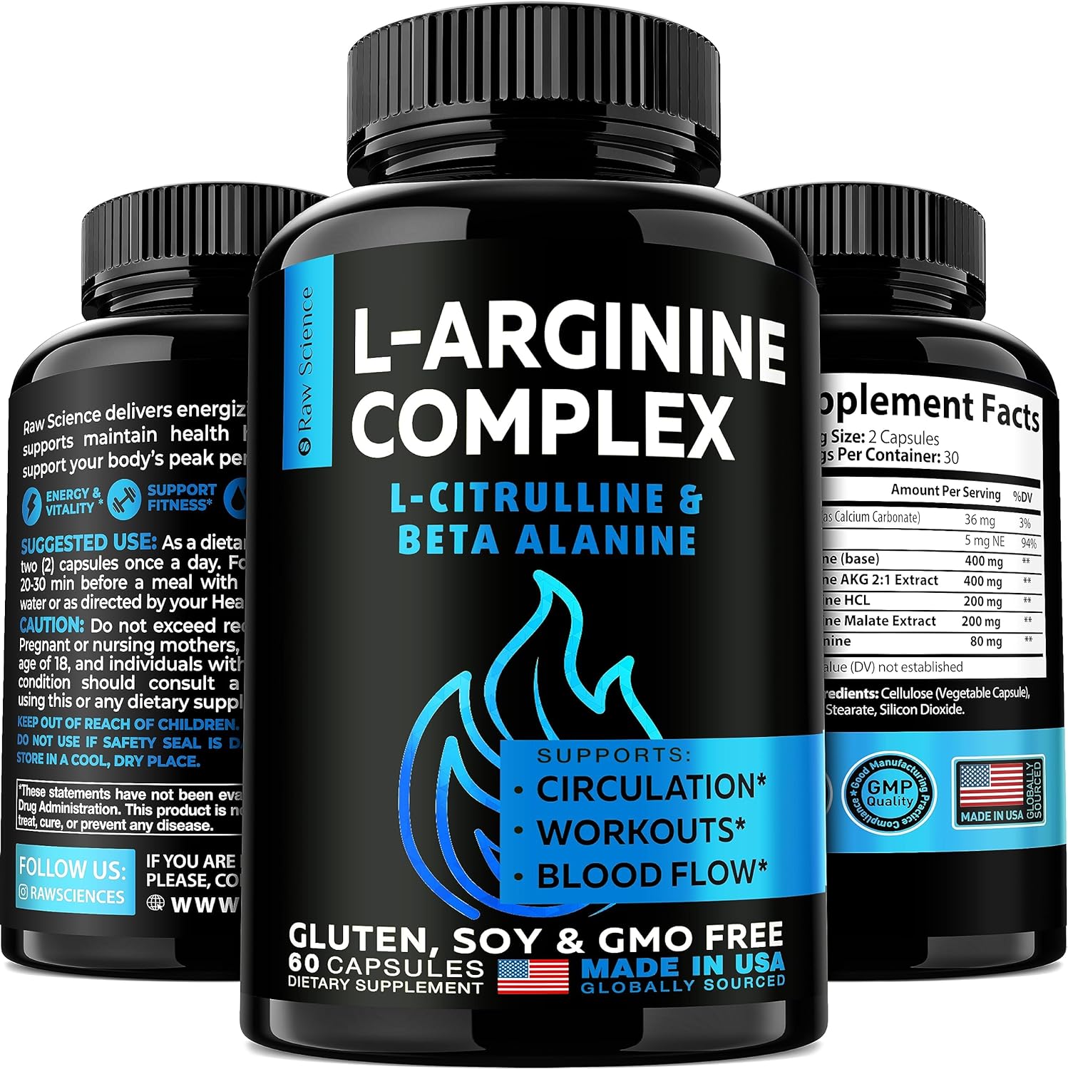 L-Arginine L-Citrulline Supplement, Nitric Oxide Booster, Performance & Endurance & Strength Vascularity Supplements For
