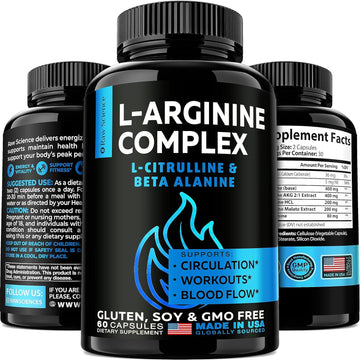 L-Arginine L-Citrulline Supplement, Nitric Oxide Booster, Performance & Endurance & Strength Vascularity Supplements for