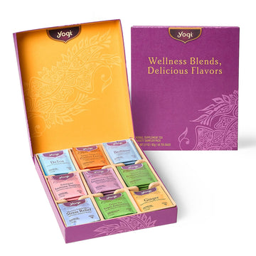 Yogi Organic Tea Sampler Gift Box - Assorted Delicious Wellness Teas - 9 Favorite Herbal, Green & Black Teas - Tea Gift Set & Variety Pack (45 Tea Bags)