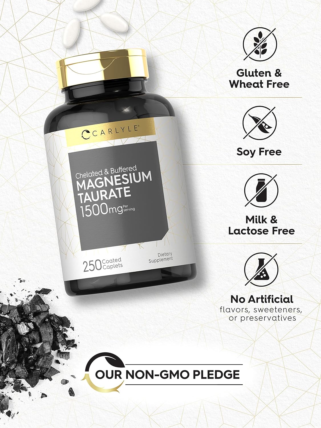  Magnesium Taurate 1500mg | 250 Caplets | Chelated and Buffe