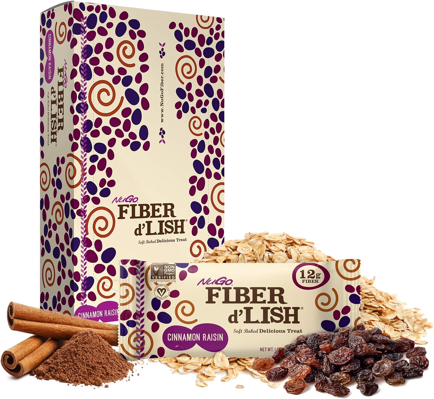 NuGO Fiber d'Lish Cinnamon Raisin, 12g High Fiber, Vegan, 150 Calories1.6 Pounds