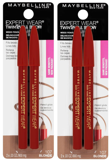 Maybelline New York Expert Wear Twin Brow & Eye Pencils Makeup, Blonde, 2 Count (Pack of 2)