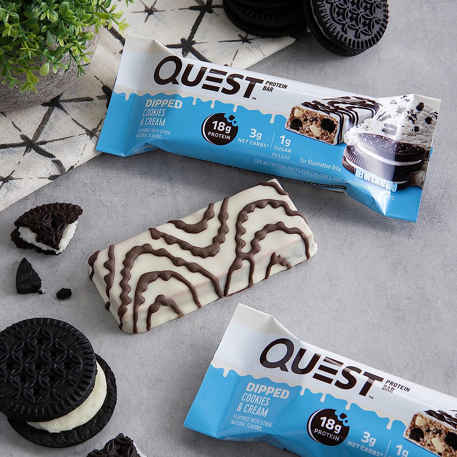 Quest Nutrition Dipped Chocolate Cookies & Cream Protein Bars, High Pr