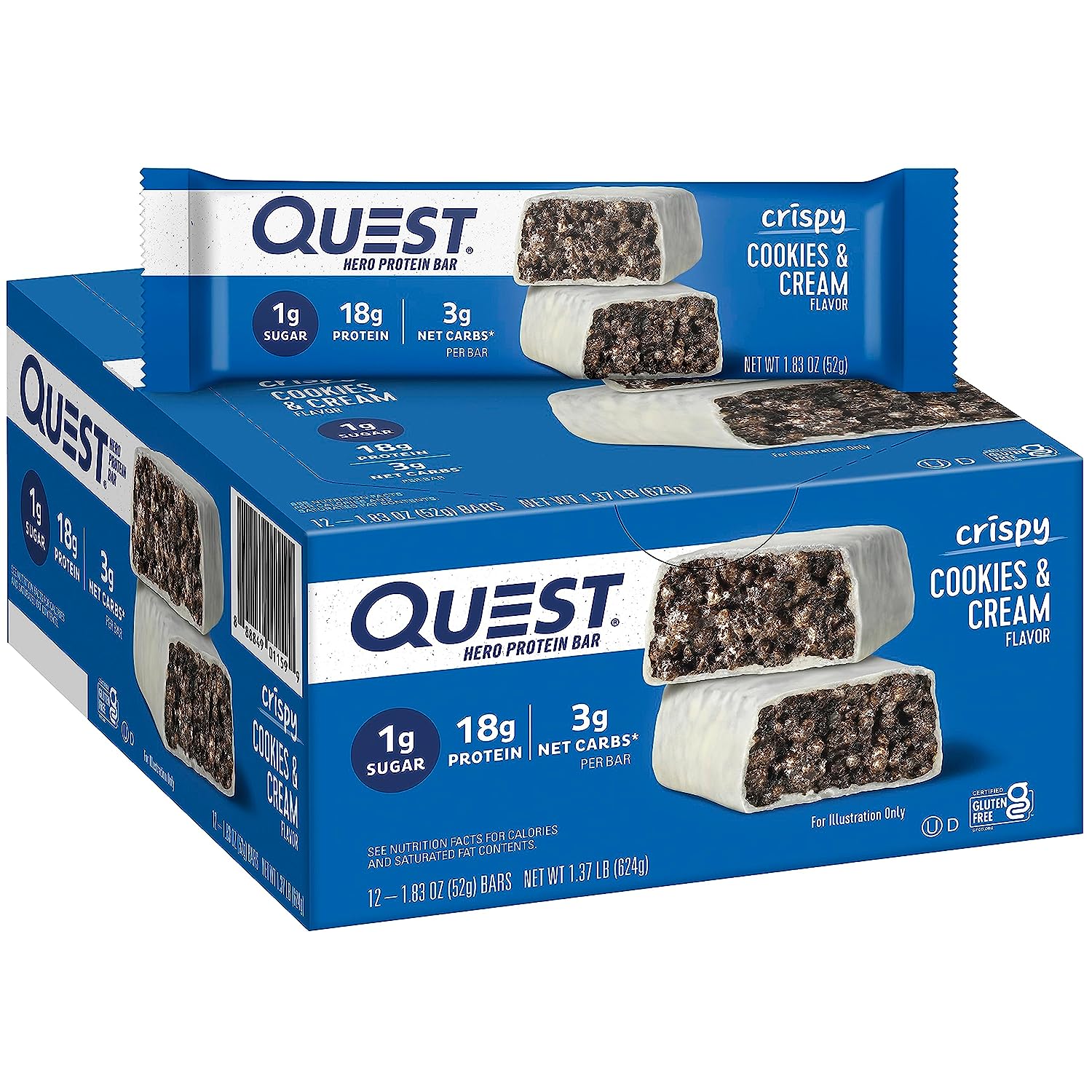 Quest Nutrition Crispy Cookies & Cream Hero Protein Bar, 18G Protein, 1 Pounds