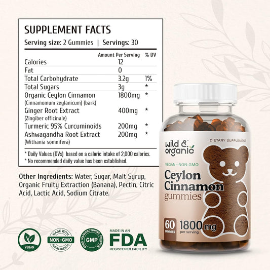 Wild & Organic Ceylon Cinnamon Gummies - Herbal Dietary Supplement wit