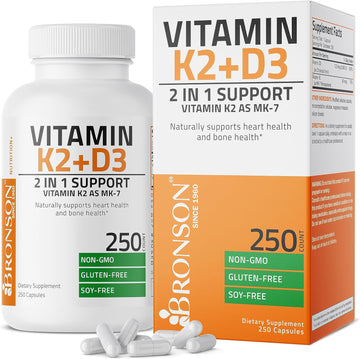 Bronson Vitamin K2 (MK7) with D3 Supplement Bone and Heart Health Non-