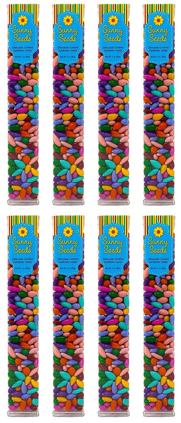 Chocolate Covered Sunflower Seeds Multicolored Candy Coated Treats - Rainbow Party Favors - Sweet and Crunchy Topping - Pack of 8