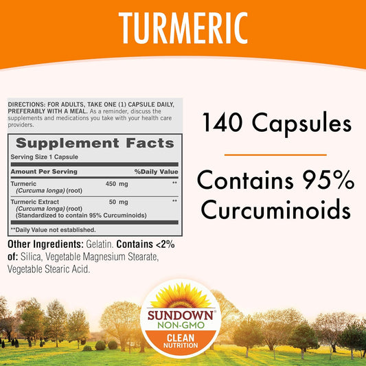 Sundown Turmeric Supplement, 500 mg, Supports Antioxidant Health, 140