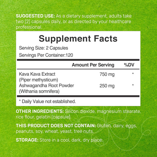 Kava Kava Supplement 750mg Per Serving, 240 Capsules, 4 Months Supply