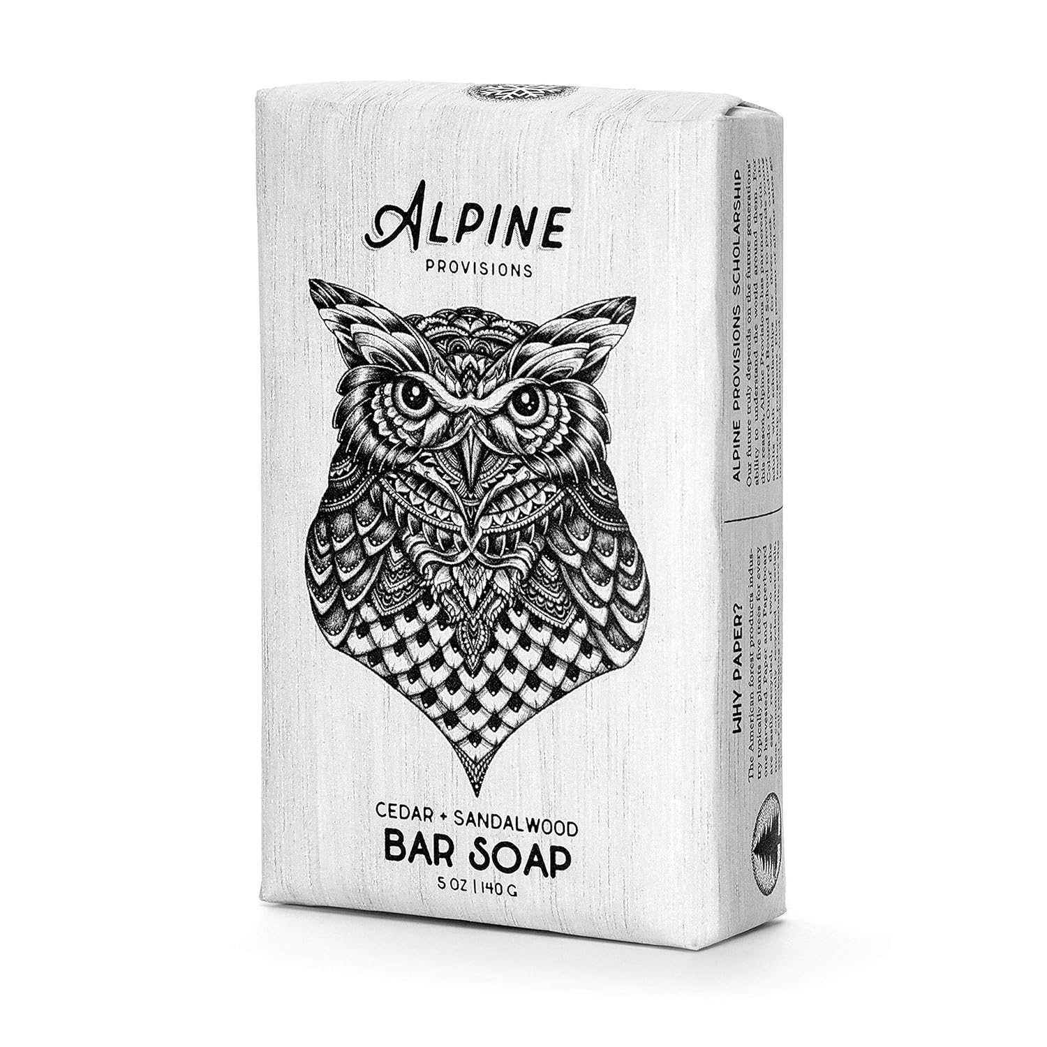 Alpine Provisions Vegan Bar Soap, Cedar + Sandalwood, 5 , Plastic-free Paper Wrapping