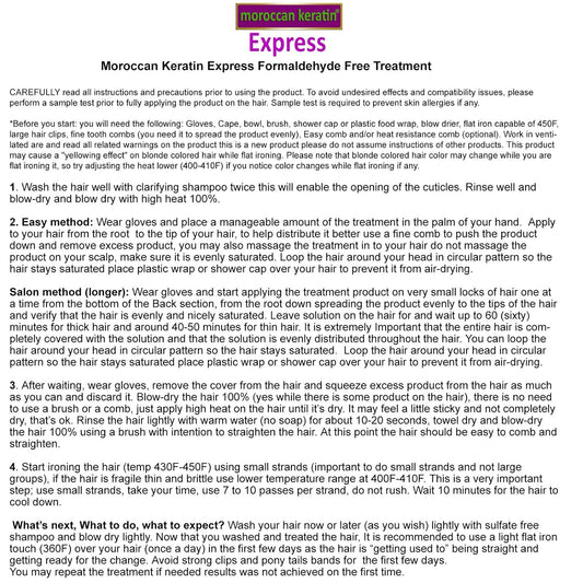 Moroccan Keratin Express Straightening Smoothing Hair Treatment System Formaldehyde Free No-Wait Formula Instant Results 120ml Set with Clarifying Shampoo, Sulfate-Free Shampoo and Conditioner