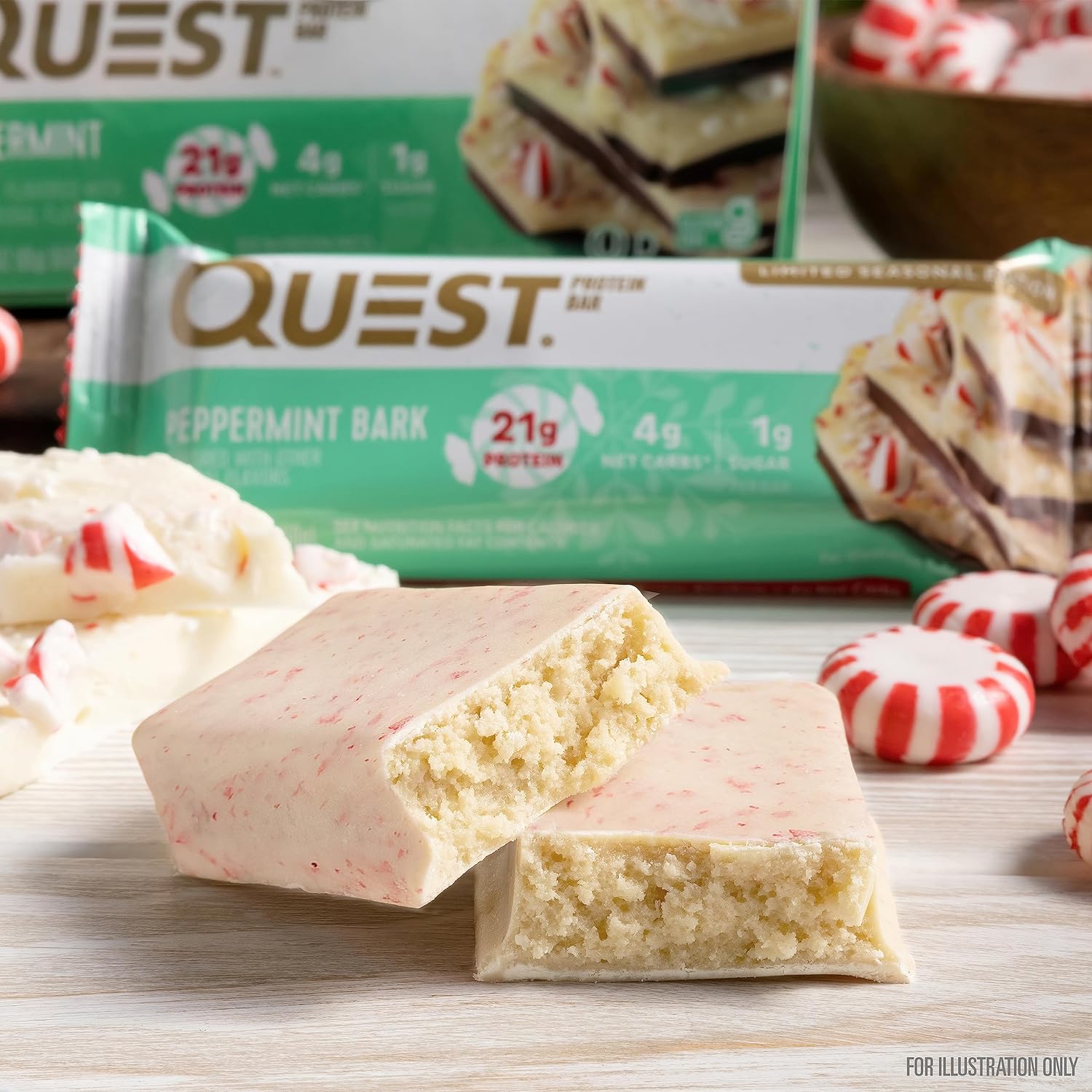 Quest Nutrition Peppermint Bark Protein Bar, 21g Protein, 4g Net Carb,