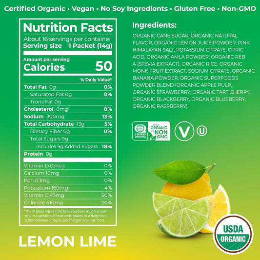 Orgain Organic Hydration Packets, Electrolytes Powder - Lemon Lime Hyd